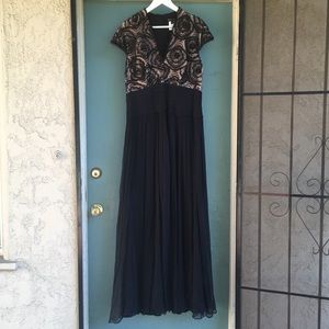 Tadashi Silk Black and Nude Beaded Formal